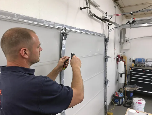 Before and after garage door dent repair by Fontana Garage Door Repair in Fontana