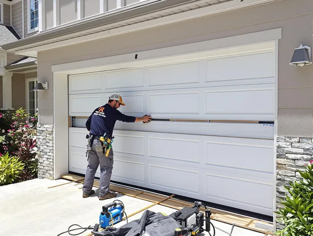 Fontana Garage Door Repair team performing complete garage door replacement at Fontana residence